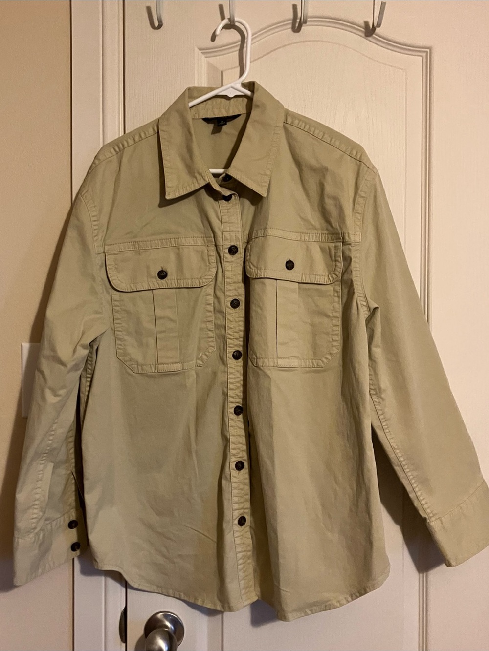 Banana Republic Light Olive Button-Front Shirt Jacket
